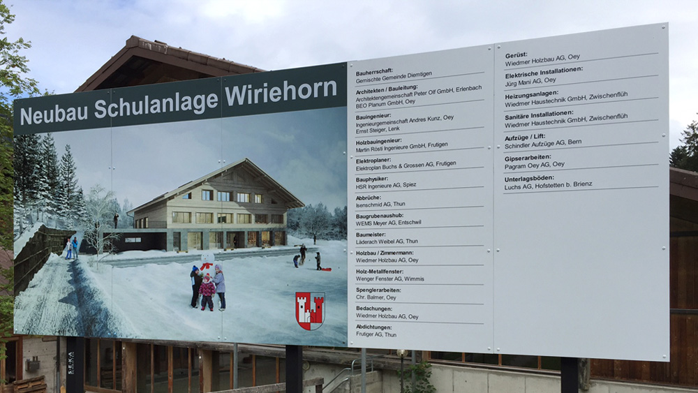 Tafel aus Dibond Dilite mit Digitaldruck 4-farbig und UV Schutzlaminat